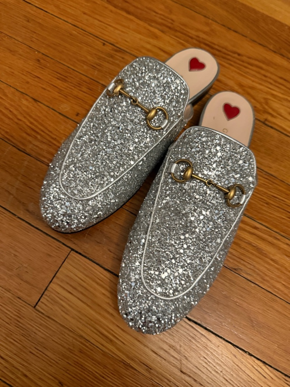 Gucci Silver Glitter Horsebit Backless Mules